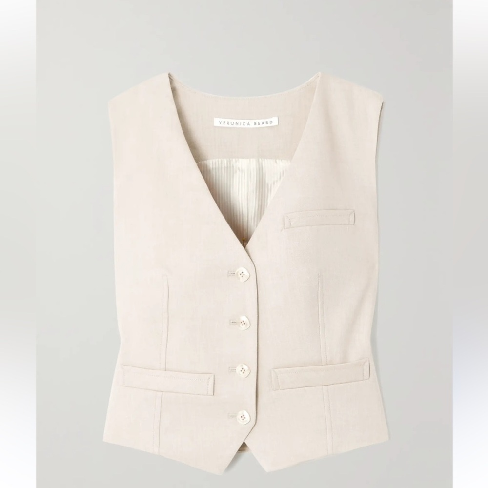 Veronica Beard Neutral Cream Tailored Vest